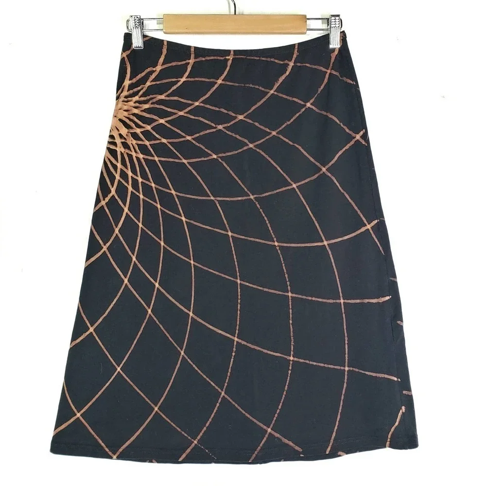 Avatar Imports A-Line Knit Skirt M Black Bleach Dyed Boho Hippie - Picture 1 of 7